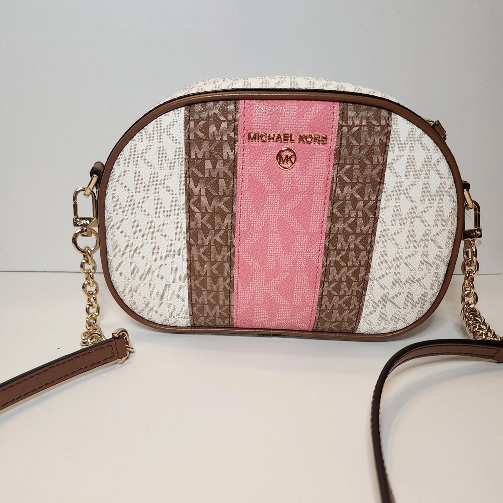Michael Kors White, Pink, and Brown Crossbody Bag